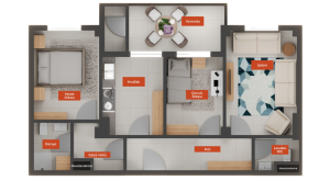 2+1 117 m2 DairelerDairePlan