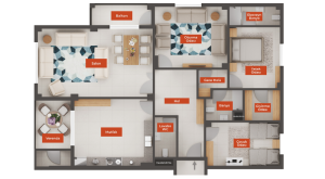 3+1 215 m2 DairelerDairePlan